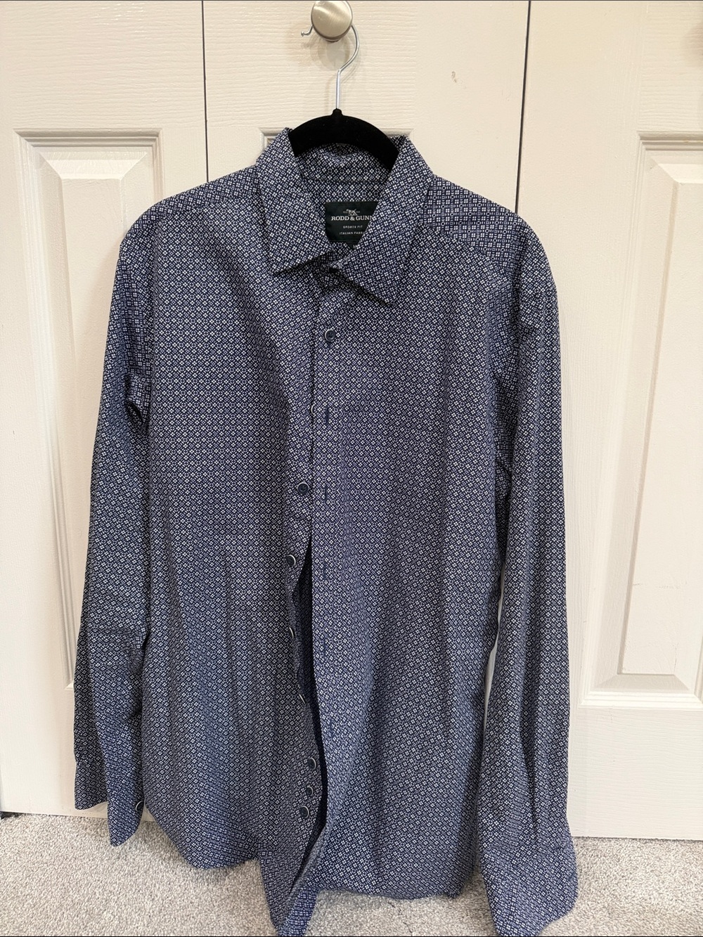 Rodd & Gunn Navy Geometric-Print Long Sleeve Button-Down Shirt